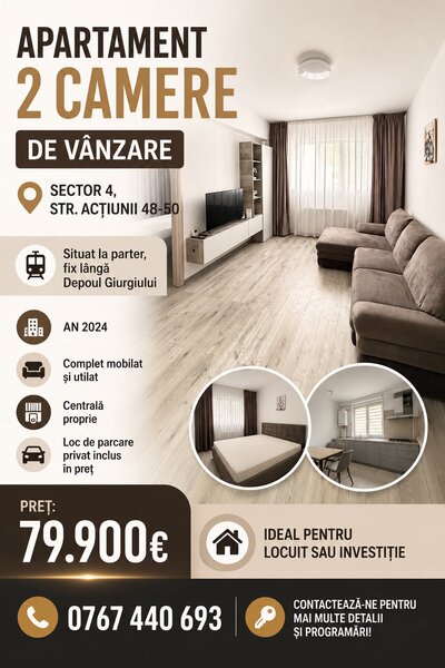 Giurgiului, apartament 2 camere, loc de parcare inclus.